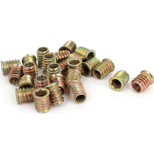 25 Pcs M8 E-Nut Wood Insert Interface Screws Hex Socket Nut Fittings, Brass Tone