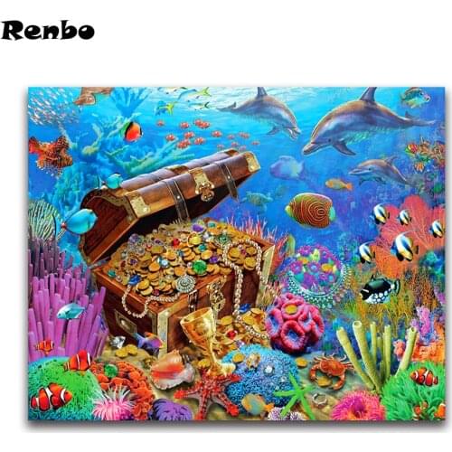 5D DIY Diamond embroidery underwater world Full square Diamond mosaic dolphin Diamond painting kit Cross stitch wall stickers
