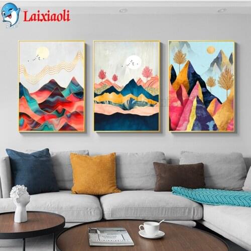 Mountain landscape 5d diy diamond painting Embroidery cross stitch full square round diamond mosaic kit decor,3 pcs abstract art