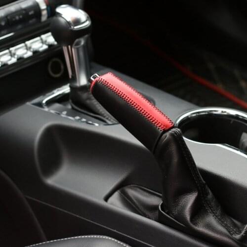 Car-Styling Top Manual Stitching Genuine Leather Hand Brake Level Cover Handbrake Grips For Ford Mustang 2015 Up Free Shipping