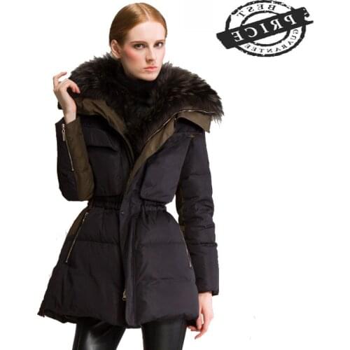 Large European Luxury Natural Raccoon Fur 2021 duck down Long Jacket Women Parka Thick hooded slim Female Overcoat LX132a
