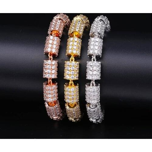 HIP HOP Bling Iced Out Bamboo Knot Stick Link Chain Bracelets Personality Men Rapper Jewelry Gold Color