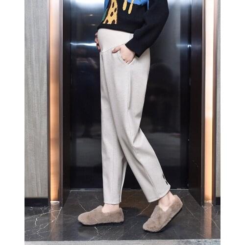 Maternity Pants Autumn And Winter Woolen Pants Fashion Button-outside Maternity Clothes Pregnant Maternity Pants