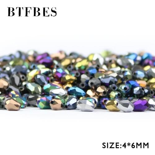 BTFBES Waterdrop Teardrop Austrian Crystal 4*6mm 100pcs Plating AB Glass Loose Beads for DIY Jewelry Bracelet Making Accessories