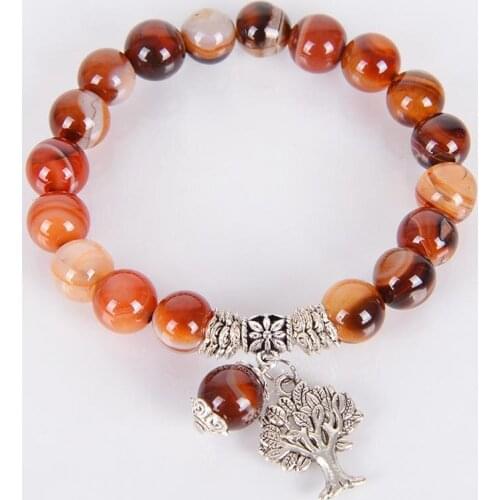 Chakra Natural Stone Red Vein Agates Onyx Bracelets Tree of Life Bracelet Mala Beads Reiki Healing Meditation Energy Bangles