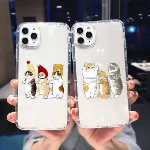 Funny Cartoon Cat Phone Case For iPhone 11 12 Pro Max XR XS X 8 7 SE 2020 6 Plus Cute Animal Pattern Clear Soft TPU Cover Shell