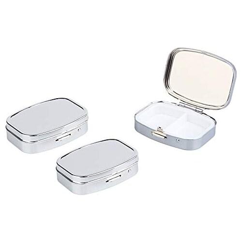 Decorative Pill Box Cute Size for Purse Metal Locking Small Daily Case silver color