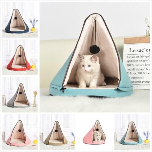 Cat Bed House Soft Long Plush Cat Bed Dog Bed For Small Dogs Cats Nest Winter Warm Sleeping Pet Dog Bed Pet Mat Triangle Tent