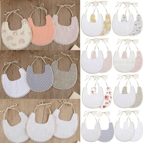 Cotton Embroidery Double Sided Baby Bibs Baby Girls Saliva Towel Newborn Toddler Baby Boys Feeding Burp Cloths Bandana Scarf