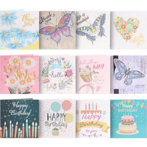 12pcs 5D DIY Diamond Painting Greeting Cards Birthday Thanks Embroidery Postcards Creative Festival Gifts Decoration Crafts