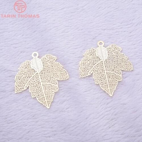 10PCS 35x32MM 24K Gold Color Brass Hollow Leaf Leaves Charm Pendants for DIY Jewelry Making Findings Accessories