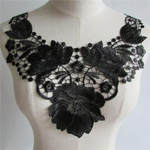 Hot sell Black Embroidered Lace Collar Neckline Venise Applique Embroidery Sewing on Patches Sewing Fabric Accessories YL69