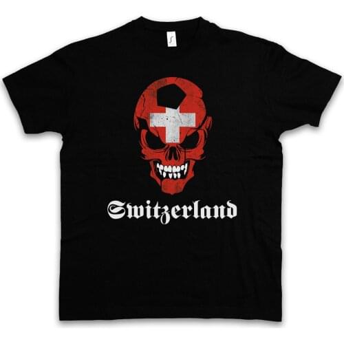 Hot Sale MenS T Shirt New Fashion Classic Suisse Switzerland Footballer Skull Flag T-Shirt Fan Switzerlandt Shirt Sale