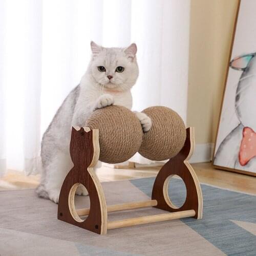 Natural Durable Wood Pet Cat Scratcher 2 Sisal Rope Balls Toy Kitten Furniture Cat Grinding Paw Claw Scratching Board Sisal Toy