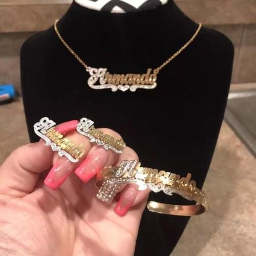 2020 New Custom Nameplate Necklace Earrings Bracelet Set Two-color Plating Jewelry Name Necklace Earrings Bracelet