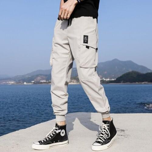 New leisure pants for spring and summer mens slim fitting overalls Capris grey