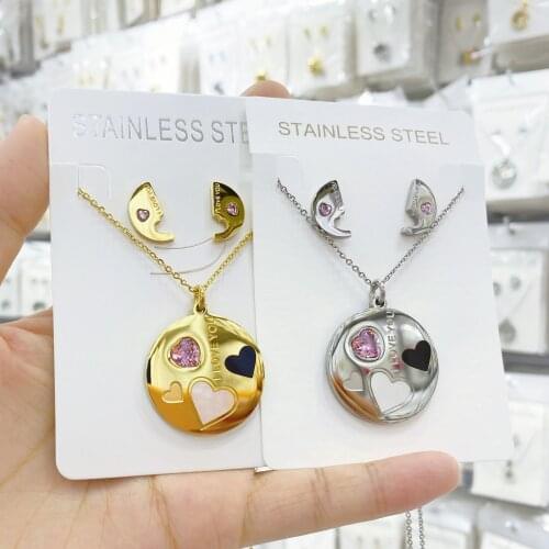 Stainless steel set Trendy Women Jewelry Cute Heart Lock Necklace Gold Silver Color Choker Necklace Pendant On Neck Accessories