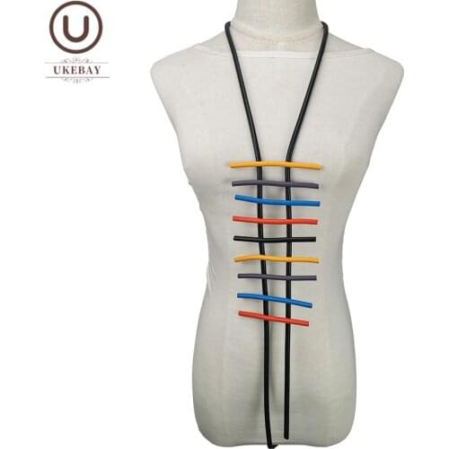 UKEBAY New Gothic Pendant Necklaces Women Long Statement Necklace Geometric Sweater Chain Handmade Rubber Necklace For Party