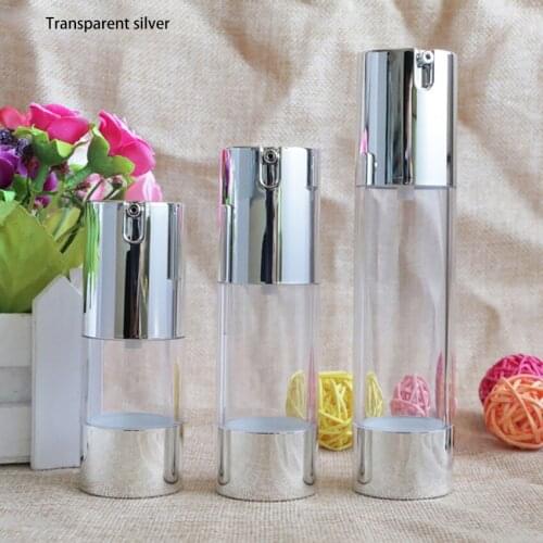 Plastic Clear Silver Empty Vacuum Bottles Mini Portable Cosmetic Lotion Pump Travel Bottle 15ml/30ml/50ml Refillable Bottle