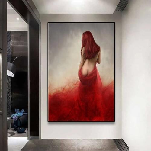 Woman In Red Sexy Erotic Nude Canvas Posters Prints Abstract Painting Wall Art Pictures for Living Room Home Decor Cuadros