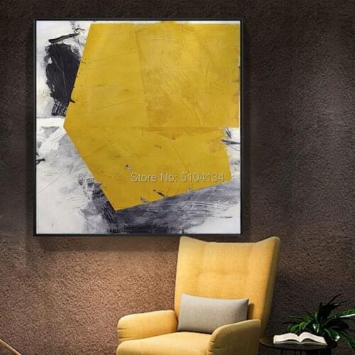 Modern minimalist Roscoe abstract yellow and black oil paintings large living room mural large size decorative oil painting