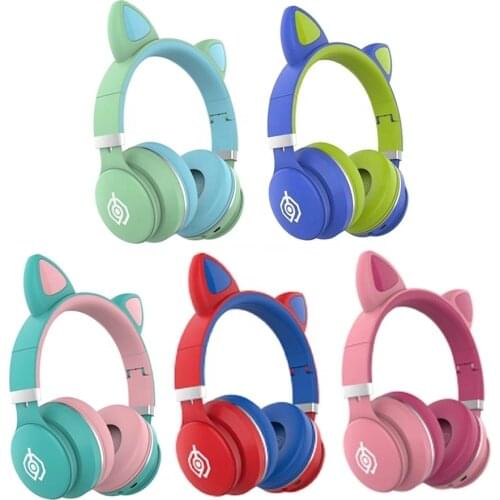 Glowing Bluetooth Headset Cartoon Cat Ear Children Headphones Stereo Foldable Colorful LED Light Earphone With Mic For Kids Gift