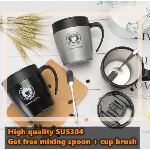 Large diameter vacuum flask Fashion Office Mug with Cover Spoon Thermos Cup Coffee Cup Slide Cover with Handle Men Women Tea Cup