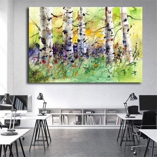 Spen Birch Tree Minimalist Watercolor Art Canvas Poster Painting Wall Picture Print Modern Home Bedroom Decoration Accessories