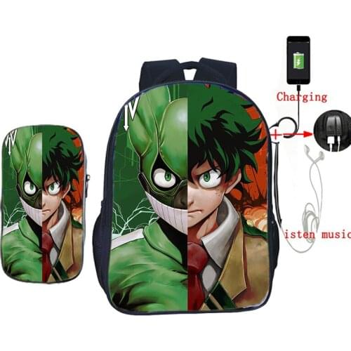 High Quality Boku No Hero Academia Backpack Students School Bags Fashion School Daily Rucksack (2 Set / Backpack+pencil Case)