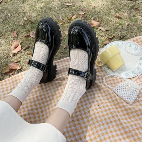 2021 Women shoes platform college thick bottom Spring summer Mary Jane leather shoes Japanese style jk woman heeled shoes black