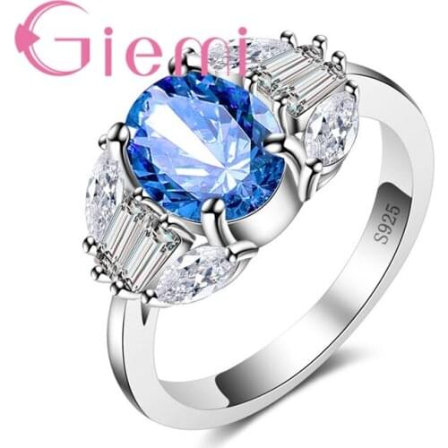 Elegant Romantic Blue Round Crystal Stone PatternCubic Zirconia Ring for Women Anniversary Jewelry