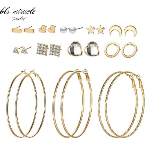 Bls-miracle 1set=12pair bjewelry alloy silver color Crystal Heart Stud Simulated Pearl Big stud Earring best wholesale E490