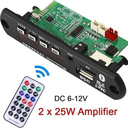 2*25W Amplifier MP3 Player Decoder Board DC 6-18V support Hands-free Bluetooth 5.0 Car FM Radio Module with TF USB AUX Recorders