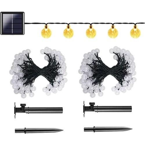 2-Pack 36FT 60 LED Crystal Globe Solar String Lights Outdoor Waterproof, Solar Lights Outdoor Decorative with 8 Modes