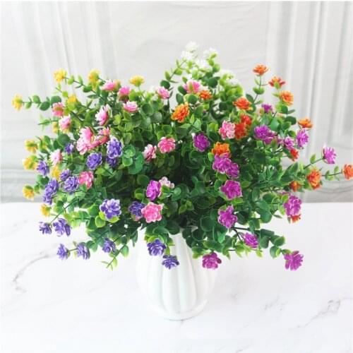 21 Heads Lotus Plastic Flower With Eucalyptus Leaves Artificial Flower Rose Bouquet For Home Decoration Plant Wall Garden Decor