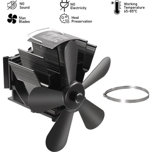 Fireplace 5 Blade Heat Powered Stove Fan komin Log Wood Burner Eco Friendly Quiet Fan Home Efficient Heat Distribution