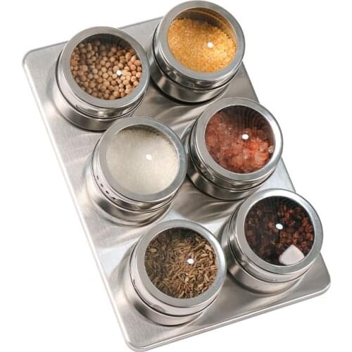 2/6pcs Stainless Steel Spice Tins With Magnetic Spice Jars Wall Mounted Rack Spice Seasoning Containers