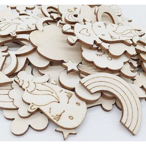 60 Christmas Unicorns White Clouds Stars And Moon Rainbow Heart Wood Chips Handmade DIY Crafts