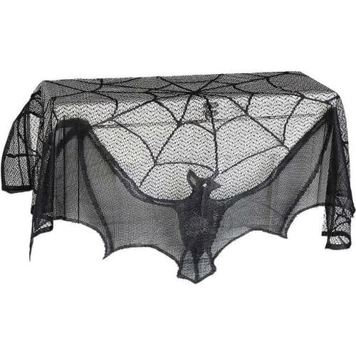 93x57cm Scary Halloween Black Lace Spider Cobweb Bat Fireplace Mantle Scarf Cover Stove Cloth Ghost Festival Party Decoration