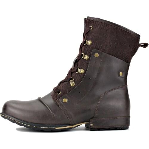 OTTO ZONE Mens Spring/Autumn Shoes Boots Genuine Cow Leather High Top Ankle Chukka boots Boots Leather Shoes Size Firm Footwear