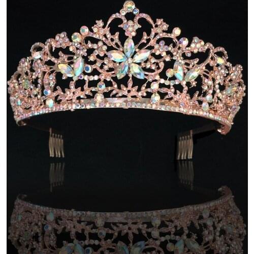 Charmelry Vintage Fashion Luxury Crystal AB Bridal Crowns Tiara Rose Gold Diadem Tiaras for Women Bride Wedding Hair Accessories