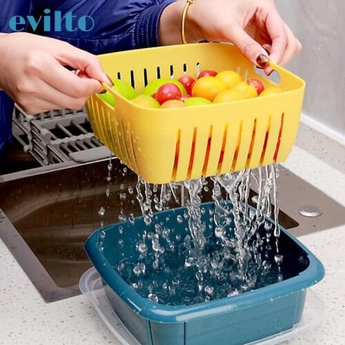 Double-layer Refrigerator Fresh-keeping Storage Box Organizer Fruit Vegetable Drain Basket with Lid Kitchen Storage Rack Fridge