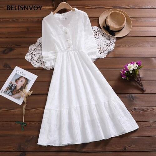 Elegant Chic Women Solid Dress V-neck Elegant Midi Ruffles Dress Woman Vintage High Waist Vestido De Mujer Femme Robe