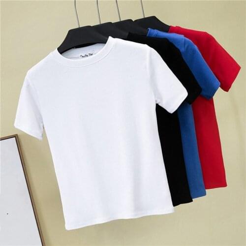 Cotton Tees Solid Color Women T Shirt Summer Fashion Casual O Neck Tees Top Black All Match Top Streetwear Female Tshirt 2021