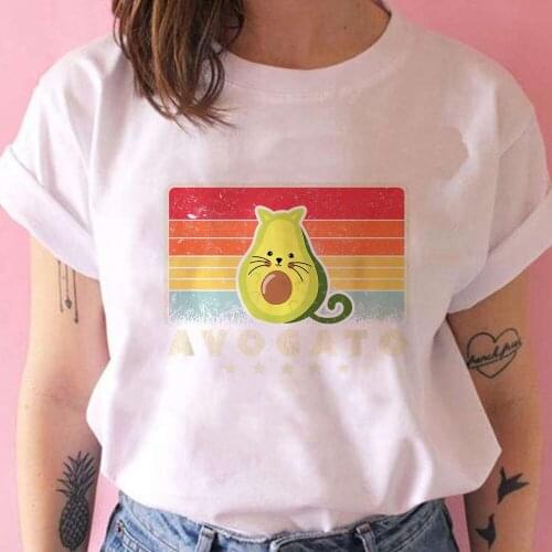 Cute Cat Avocado Print Breathable T Shirts Women Loose Short Sleeve Tee Creative Harajcku Punk Top Casual Leisucre Tshirt