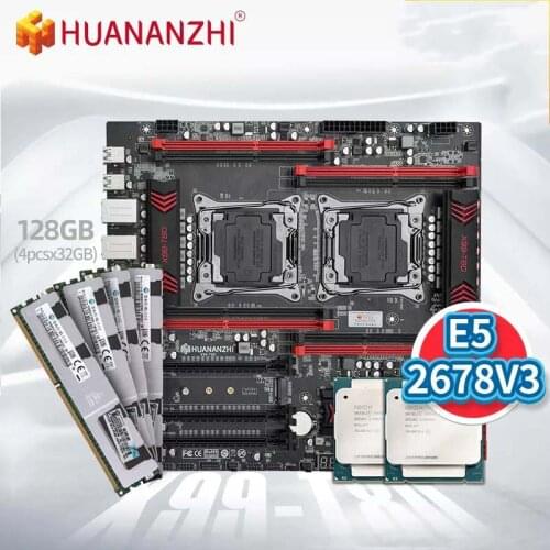 HUANANZHI X99 T8D Motherboard with Intel XEON E5 2678 V3*2 with DDR3 RECC 4*32G Memory Combo Kit Set NVME NGFF USB