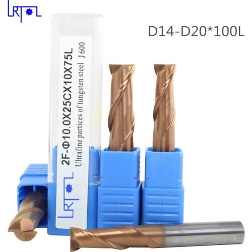 2PCS HRC60 14/16/18/20*100MM tungsten carbide coating end mill 2 two flutes CNC machine milling cutter drill bit