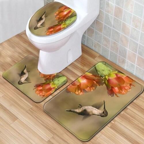 Hummingbird Cat bathroom mat bath mat Non-slip bathroom carpet Bath Mats Sets Toilet Lid Cover mat Toilet Three-piece set wc mat