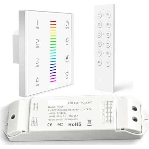 New Led RGBW Strip Controller 4 Zones Touch Panel Wall Mount 2.4GHz DMX 100V-240V Input DMX512 5A 4 Channel Wireless RGB