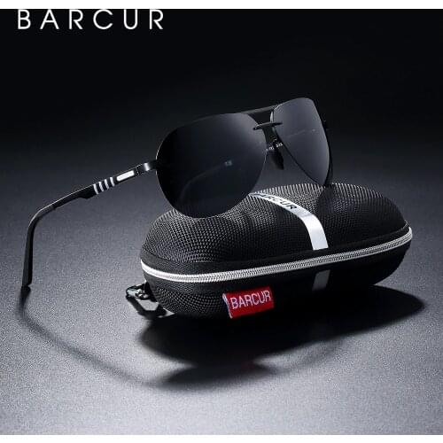 BARCUR Aluminium Magnesium Sunglasses Men Pilot Sun glasses Driving Eyewear Oculos De Sol